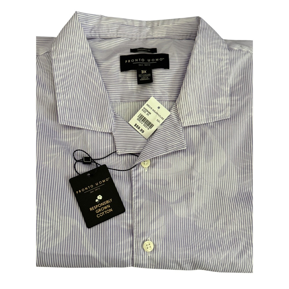 Pronto Uomo‎ Short Sleeve Button Down 3XL Dress Shirt Lavender Stripe Palms